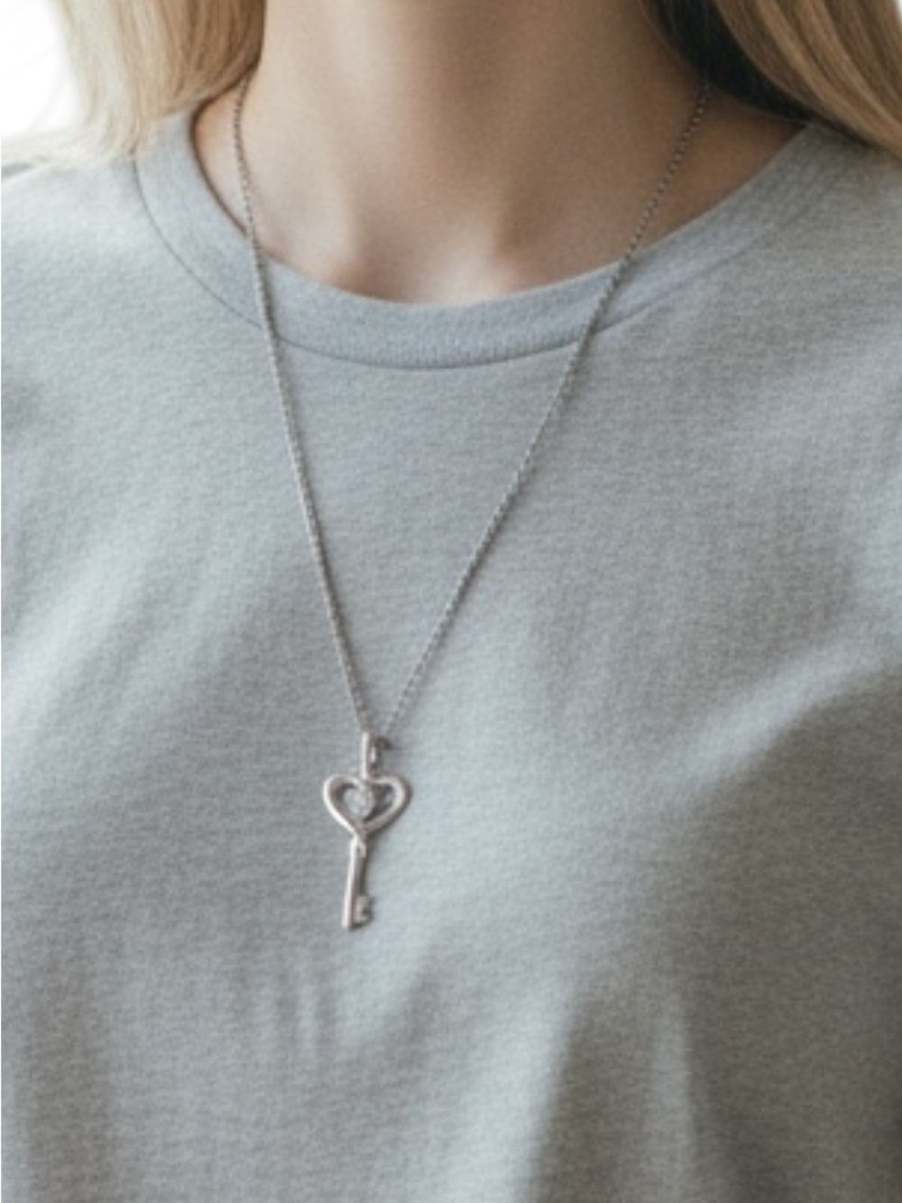 Heart Key Pendant Necklace in Silver - Women Jewelry